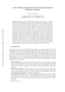 A Novel Skip Orthogonal List for Dynamic Optimal Transport Problem