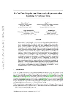 ReConTab: Regularized Contrastive Representation Learning for Tabular
  Data