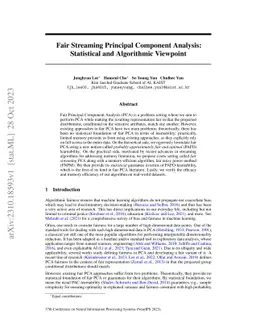 Fair Streaming Principal Component Analysis: Statistical and Algorithmic
  Viewpoint