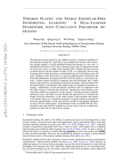 Towards Plastic and Stable Exemplar-Free Incremental Learning: A
  Dual-Learner Framework with Cumulative Parameter Averaging