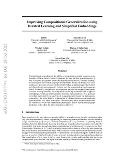 Improving Compositional Generalization Using Iterated Learning and
  Simplicial Embeddings