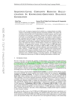 Sequence-Level Certainty Reduces Hallucination In Knowledge-Grounded
  Dialogue Generation