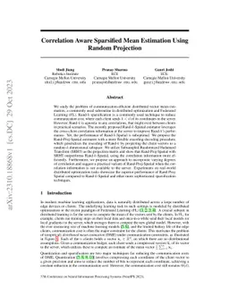 Correlation Aware Sparsified Mean Estimation Using Random Projection