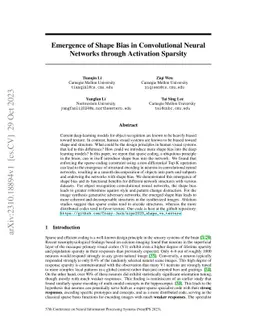 Emergence of Shape Bias in Convolutional Neural Networks through
  Activation Sparsity