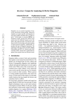 EtiCor: Corpus for Analyzing LLMs for Etiquettes