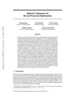 Behavior Alignment via Reward Function Optimization