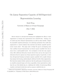 On Linear Separation Capacity of Self-Supervised Representation Learning