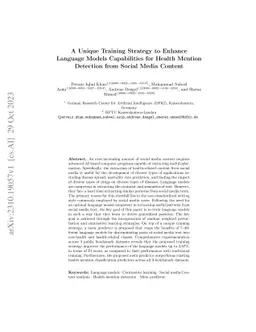 A Unique Training Strategy to Enhance Language Models Capabilities for
  Health Mention Detection from Social Media Content