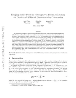 Escaping Saddle Points in Heterogeneous Federated Learning via
  Distributed SGD with Communication Compression