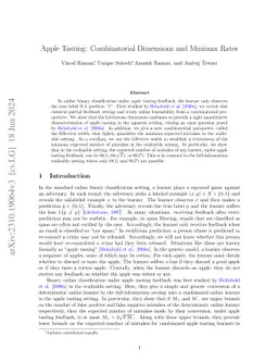 Apple Tasting: Combinatorial Dimensions and Minimax Rates