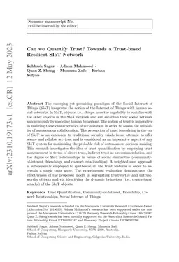 Can we Quantify Trust? Towards a Trust-based Resilient SIoT Network