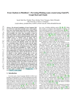 From Chatbots to PhishBots? -- Preventing Phishing scams created using
  ChatGPT, Google Bard and Claude