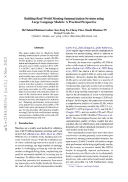 Building Real-World Meeting Summarization Systems using Large Language
  Models: A Practical Perspective