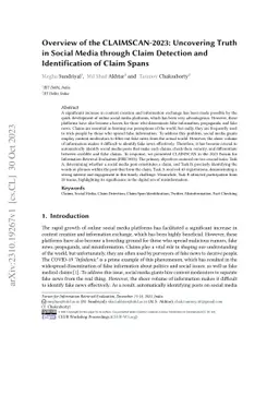 Overview of the CLAIMSCAN-2023: Uncovering Truth in Social Media through
  Claim Detection and Identification of Claim Spans