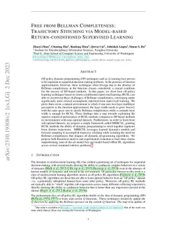 Free from Bellman Completeness: Trajectory Stitching via Model-based
  Return-conditioned Supervised Learning