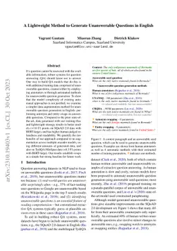 A Lightweight Method to Generate Unanswerable Questions in English