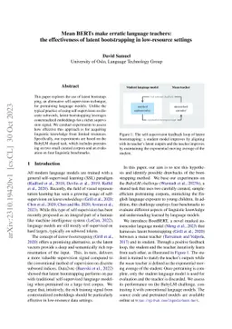 Mean BERTs make erratic language teachers: the effectiveness of latent
  bootstrapping in low-resource settings