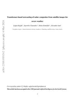 Transformer-based nowcasting of radar composites from satellite images
  for severe weather