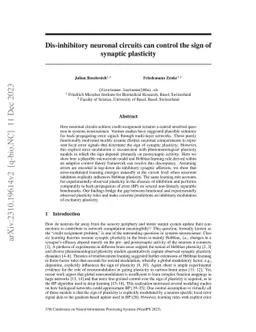 Dis-inhibitory neuronal circuits can control the sign of synaptic
  plasticity