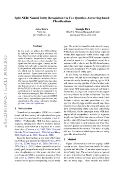 Split-NER: Named Entity Recognition via Two Question-Answering-based
  Classifications