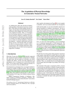 The Acquisition of Physical Knowledge in Generative Neural Networks