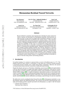 Riemannian Residual Neural Networks