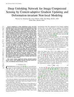 Deep Unfolding Network for Image Compressed Sensing by Content-adaptive
  Gradient Updating and Deformation-invariant Non-local Modeling