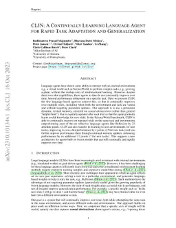 CLIN: A Continually Learning Language Agent for Rapid Task Adaptation
  and Generalization