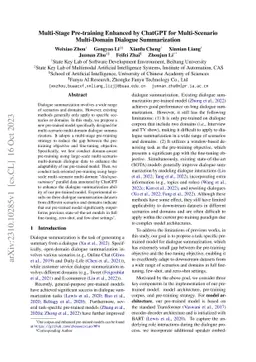 Multi-Stage Pre-training Enhanced by ChatGPT for Multi-Scenario
  Multi-Domain Dialogue Summarization