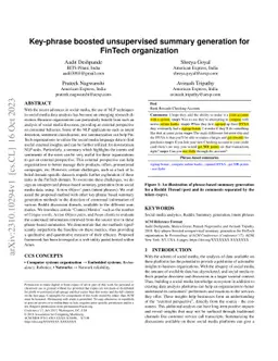 Key-phrase boosted unsupervised summary generation for FinTech
  organization