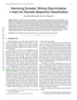 Hamming Encoder: Mining Discriminative k-mers for Discrete Sequence
  Classification
