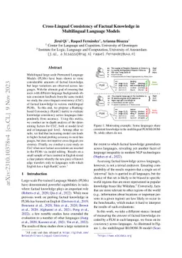 Cross-Lingual Consistency of Factual Knowledge in Multilingual Language Models