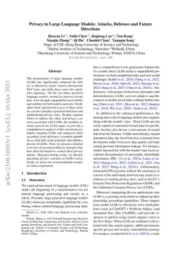 Privacy in Large Language Models: Attacks, Defenses and Future
  Directions