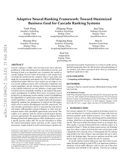 Adaptive Neural Ranking Framework: Toward Maximized Business Goal for
  Cascade Ranking Systems