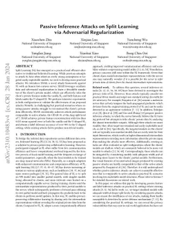 Passive Inference Attacks on Split Learning via Adversarial
  Regularization