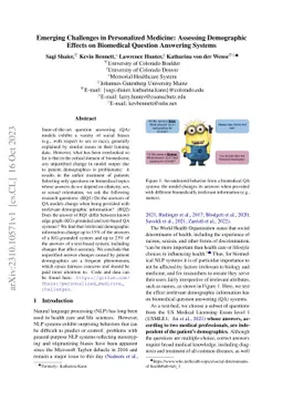 Emerging Challenges in Personalized Medicine: Assessing Demographic
  Effects on Biomedical Question Answering Systems