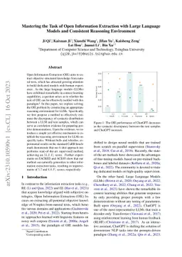 Mastering the Task of Open Information Extraction with Large Language
  Models and Consistent Reasoning Environment
