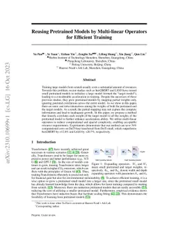 Reusing Pretrained Models by Multi-linear Operators for Efficient
  Training