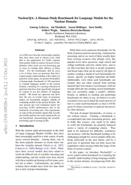 NuclearQA: A Human-Made Benchmark for Language Models for the Nuclear
  Domain