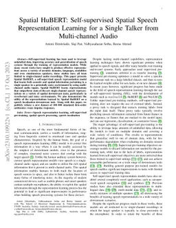 Spatial HuBERT: Self-supervised Spatial Speech Representation Learning
  for a Single Talker from Multi-channel Audio