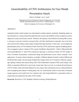 Generalizability of CNN Architectures for Face Morph Presentation Attack