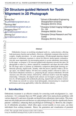 3D Structure-guided Network for Tooth Alignment in 2D Photograph