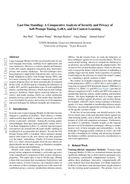 Last One Standing: A Comparative Analysis of Security and Privacy of
  Soft Prompt Tuning, LoRA, and In-Context Learning