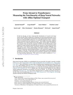From Alexnet to Transformers: Measuring the Non-linearity of Deep Neural Networks with Affine Optimal Transport