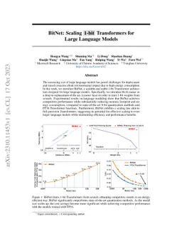 BitNet: Scaling 1-bit Transformers for Large Language Models