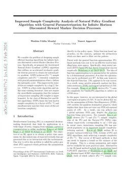 Improved Sample Complexity Analysis of Natural Policy Gradient Algorithm
  with General Parameterization for Infinite Horizon Discounted Reward Markov
  Decision Processes