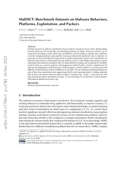 MalDICT: Benchmark Datasets on Malware Behaviors, Platforms,
  Exploitation, and Packers