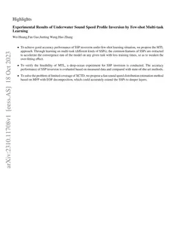 Experimental Results of Underwater Sound Speed Profile Inversion by
  Few-shot Multi-task Learning