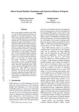 Direct Neural Machine Translation with Task-level Mixture of Experts
  models