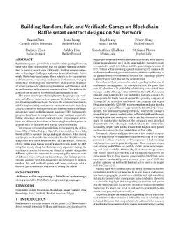 Building Random, Fair, and Verifiable Games on Blockchain. Raffle smart
  contract designs on Sui Network